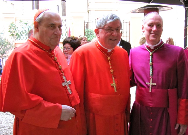 Cardinal Turcotte and Archbishop Durocher flank Cardinal Collins at a reception in his honour 