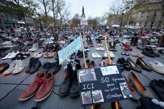 Pairs of shoes are symbolically placed on the Place de la Republique in Paris Nov. 29, ahead of the U.N. climate change conference, known as the COP21 summit, in Paris.