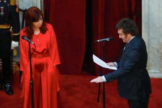 Argentina&#039;s President Javier Milei is sworn in as Argentina&#039;s president next to Cristina Fernandez de Kirchner at the National Congress in Buenos Aires Dec. 10, 2023.