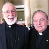 Father Joseph Baril, left, a travelling missionary from the diocese of Amos, Quebec, with Archbishop emeritus Peter Sutton of Keewatin-Le Pas at the annual Tastes of Heaven Gala April 19.