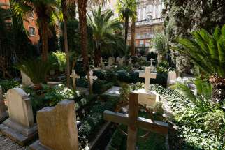 Graves are seen in the Teutonic cemetery at the Vatican March 6. The history of the cemetery dates to Pope Leo III&#039;s grant of land to Charlemagne to build a hospice for pilgrims, a church, and a burial ground for German and Flemish pilgrims who died in Rome.