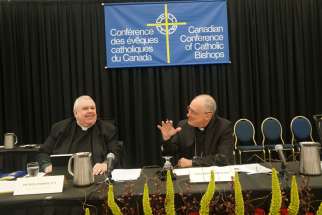 Archbishop Paul-André Durocher, right, president of the Canadian bishops’ conference, said the Supreme Court’s assisted suicide ruling is a cause of “worry and concern.”