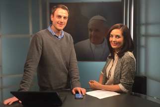 Sebastian Gomes (left) and Cheridan Sanders, producers at Salt + Light Media, will be speaking on Pope Francis’ ability to evangelize young people. 