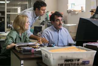 Rachel McAdams, Mark Ruffalo and Brian d&#039;Arcy James star in a scene from the movie &quot;Spotlight.&quot; 