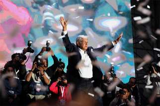 Andres Manuel Lopez Obrador, the new president of Mexico, celebrates with his supporters July 1 after his victory in Mexico City.