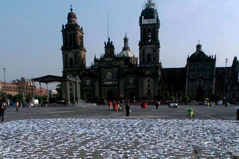 In this 2008 file photo, thousands of crosses are placed in Zocalo Square in Mexico City to protest abortion. Lawmakers in the Mexican state of Veracruz have approved a state constitutional amendment banning abortion and &quot;defending life from the moment of conception until natural death.&quot;