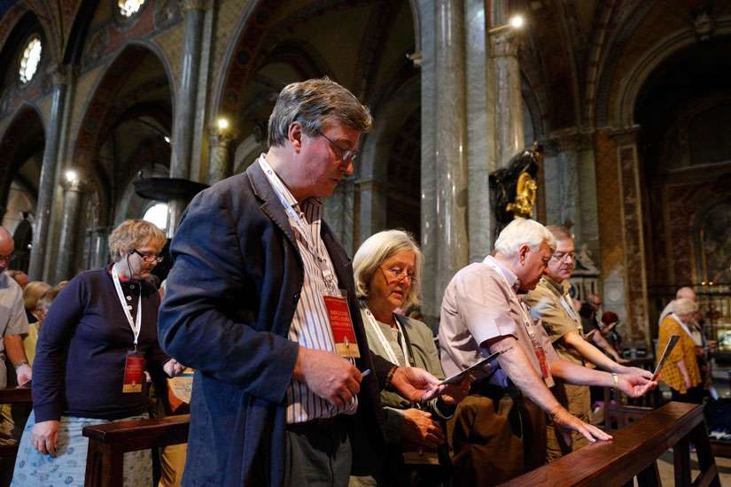 Permanent deacons and their wives attend a conference at the Basilica of Santa Maria Sopra Minerva in Rome May 27. Attendees were participating in the Jubilee of Deacons, a celebration of the Holy Year of Mercy.