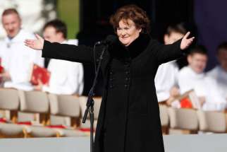 Scottish singer Susan Boyle performs at Bellahouston Park in Glasgow Sept. 16 before the arrival of Pope Benedict XVI. The pope was on a four-day visit to Great Britain.