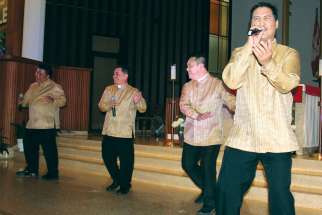 The Cebu Clergy Performing Artists are, from left, Fr. Jun Gutierrez, Fr. Kipling Agravante, Fr. Zachary Zacarias and Fr. Rudy Ibale, MSC. They are performing at Our Lady of Good Counsel parish in Surrey, B.C., Aug. 14.