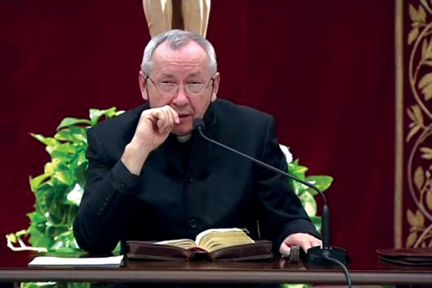 A screen grab shows Jesuit Father Marko Runic, an artist and theologian giving a Lenten meditation in the Vatican March 6, 2020. He was dismissed from the Jesuits June 9.