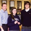 Blessed Trinity Secondary School’s science department chair Michael Weber (left) and aspiring astronaut Tomaz Rinne stand with Julia Dunder, holding a RaDI-N2 bubble device