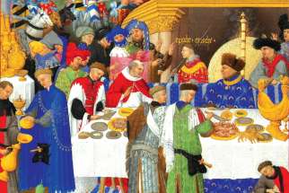 The 12 days of Christmas in medieval times was marked by much feasting, as this miniature portrait shows, illustrated by the Limbourg brothers in the 15th century.