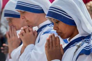 The Missionaries of Charity have patented the white and blue sari designed by Saint Teresa of Calcutta.