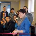 As representatives from the campus’ faith-based groups look on in excitement, Ryerson Students’ Union vice-president of education Melissa Palermo cuts though the red ribbon with gold scissors officially launching the school’s first official multifaith room.