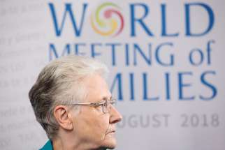 Marie Collins is seen at the World Meeting of Families in Dublin Aug. 24. She is a survivor of clerical sex abuse and a former member of the Pontifical Commission for Protection of Minors. 