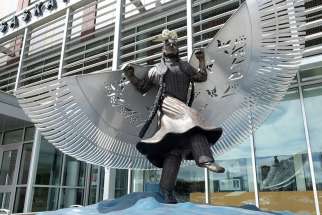 A life-sized bronze monument honouring missing and murdered indigenous women and girls was recently unveiled near the main entrance of Saskatoon police headquarters. Created by artist Lionel Peyachew, the sculpture depicts Red Star Woman, a fancy dancer with her shawl as wings
