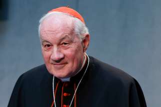 Cardinal Marc Ouellet, prefect of the Congregation for Bishops, attends a news conference at the Vatican 2016.