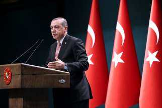 Turkish President Recep Tayyip Erdogan speaking during a July 20 press conference in Ankara. Erdogan has declared a three-month state of emergency after a July 15-16 coup attempt.