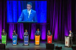 Representatives from five national parties took to the stage for the Catholic debate on Oct. 3, 2019 in Toronto.