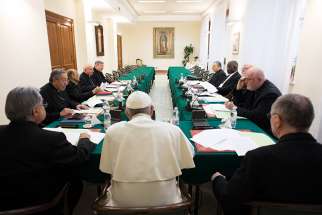 Pope Francis leads the 18th meeting of his Council of Cardinals at the Vatican Feb. 13, 2017. Some members of the Pope&#039;s advisory Council of Cardinals, also called the C9, were present at the Mass on the first day of three days of council meetings.