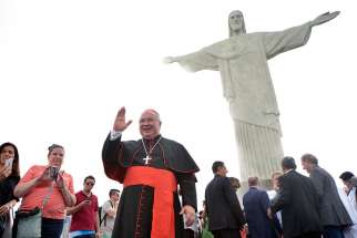 Cardinal Orani João Tempesta, archbishop of Rio de Janiero, launches the &quot;Friends of Christ the Redeemer&quot; campaign on Dec. 13, 2016, to raise funds to restore the famous statue.