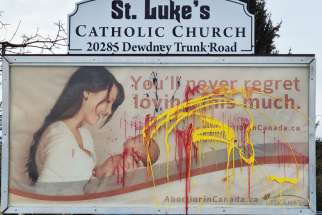 Vandals defaced a pro-life sign at St. Luke’s Parish in Maple Ridge, B.C.