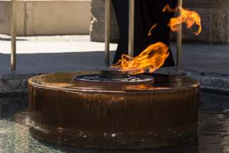 The eternal flame in the Nathan Phillips Square Peace Garden.