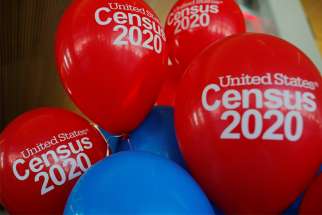 Balloons decorate an event for community activists and local government leaders to mark the one-year-out launch of the 2020 census efforts in Boston April 1, 2019.