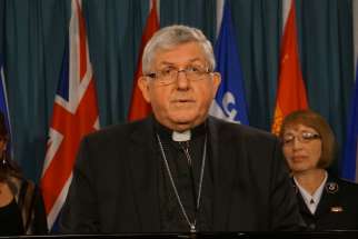 Toronto Cardinal Thomas Collins joined faith leaders from the evangelical, Jewish and Muslim traditions April 19 to make a call for conscience rights in the assisted-dying legislation Bill C-14.