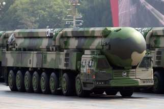 A Dongfeng-41 intercontinental strategic nuclear missiles group formation is seen in Beijing.
