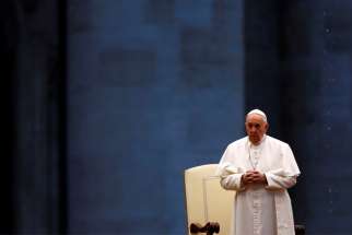 Pope Francis leads a prayer service in an empty St. Peter&#039;s Square at the Vatican March 27, 2020. &quot;What we are living now is a place of &#039;metanoia&#039; (conversion), and we have the chance to begin,&quot; Pope Francis said in an interview about the COVID-19 pandemic, published April 8.