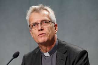 The Rev. Martin Junge, general secretary of the Lutheran World Federation, speaks at a Vatican news conference Oct. 26. Rev. Junge says the Pope celebrating Mass with Swedish Catholics the day after Reformation anniversary events shows that the churches are not yet united.