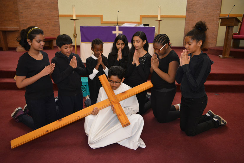 St. Sylvester Catholic School students perform their rendition of Three Trees lead by lead actor John Porathur, Grade 7, who played Jesus Christ.