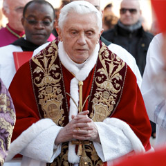 Pope Benedict XVI as he arrives to celebrate Ash Wednesday Mass (CNS Photo)