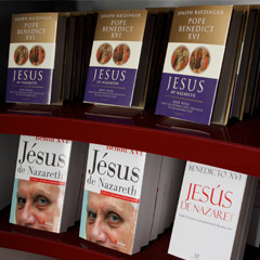 Copies of Pope Benedict XVI's new book are seen in a bookstore in Rome. (CNS photo)
