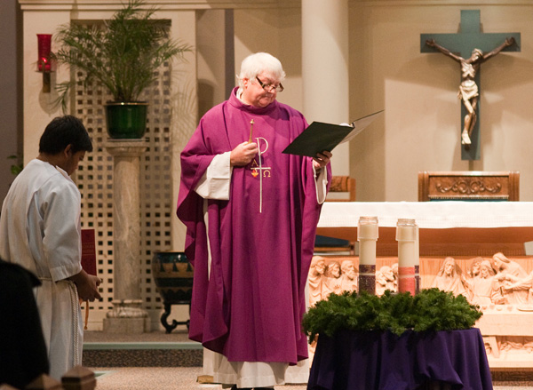 Our Lady of Lourdes pastor Fr. Bill Addley began the first Sunday of Advent Mass by blessing and receiving the new Sacramentary
