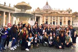 A group of 350 students took part in Niagara Catholic’s recent trip to Europe. Here, some of them mark the memory with a photo at the Vatican.