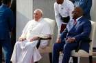 Pope Francis and Congolese President Felix Tshisekedi attend a welcome ceremony at the Palais de la Nation in Kinshasa, Congo, Jan. 31, 2023.