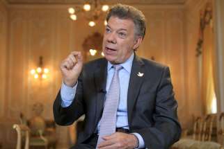 Colombia&#039;s President Juan Manuel Santos, pictured in a 2015 photo, has been awarded the 2016 Nobel Peace Prize.