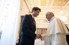  05.29.2017 Pope Francis meets Canada&#039;s Prime Minister Justin Trudeau during a private audience at the Vatican May 29.