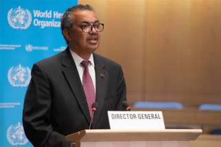 Tedros Adhanom Ghebreyesus, director-general of the World Health Organization, speaks as he attends the World Health Assembly amid the coronavirus pandemic in Geneva May 24, 2021. The World Health Assembly adopted a resolution to formalize the participation of the Holy See in WHO as a non-member state observer.