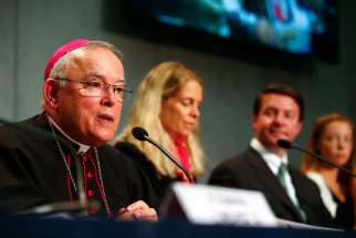 Archbishop Charles J. Chaput of Philadelphia speaks during a press conference at the Vatican Sept.16