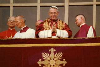 Pope John Paul I appears on the central balcony of St. Peter&#039;s Basilica following his election Aug. 26, 1978. Pope Francis has advanced the sainthood cause of Pope John Paul I with a decree recognizing his heroic virtues. 