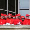 Cardinals gather on a side balcony of St. Peter&#039;s Basilica as they await the public introduction of the new pope in this April 19, 2005, file photo. German Cardinal Joseph Ratzinger was elected the 265th pope and chose the name Benedict XVI.
