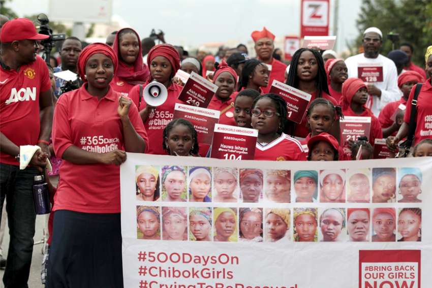 #BringBackOurGirls campaigners take part in a protest in Abuja, Nigeria, Aug. 27, to mark the 500th day that more than 200 girls of the Government Secondary School were abducted by Boko Haram in their dormitory in Chibok, Nigeria.