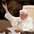 Pope Benedict XVI acknowledges pilgrims during his general audience in Paul VI hall at the Vatican Feb. 15.