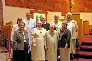 Felician sisters posing with Bishop after the anniversary mass on May 29.