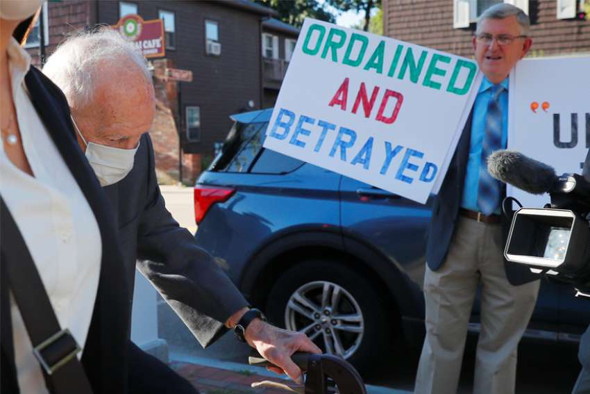 Former Cardinal Theodore E. McCarrick arrives at Dedham District Court in Dedham, Mass., Sept. 3, 2021, after being charged with molesting a 16-year-old boy during a 1974 wedding reception.