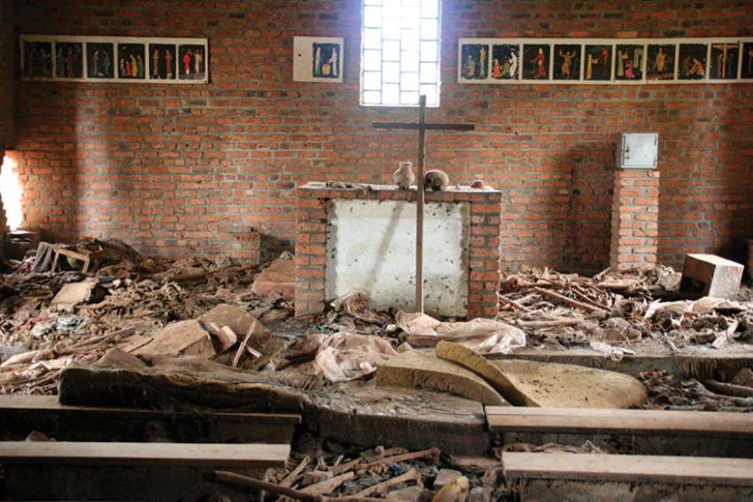 The altar of Ntarama Church, where more than 5,000 people were massacred. 
