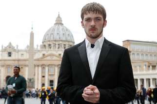 Tom Evans, father of the seriously ill child, Alfie Evans, is pictured outside of St. Peter&#039;s Square at the Vatican April 18. Evans met Pope Francis and pleaded for &quot;asylum&quot; for his son in Italy so he may receive care and not be euthanized in England. 